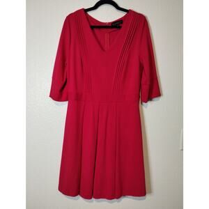 Eloquii Women's Size 14 Red V-Neck Pintuck Zip-Back Ponte Knit A-Line Dress